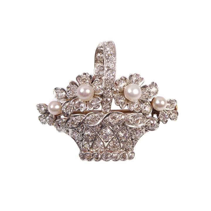 Antique diamond and pearl set basket brooch